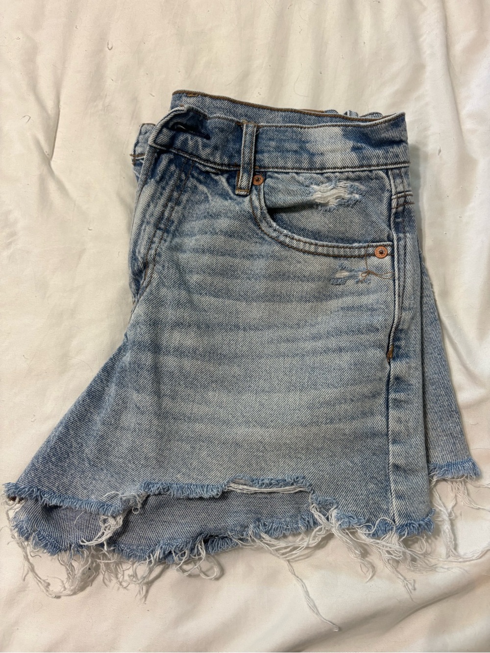 American Eagle Outfitters Light Blue Denim Shorts with Subtle Distress